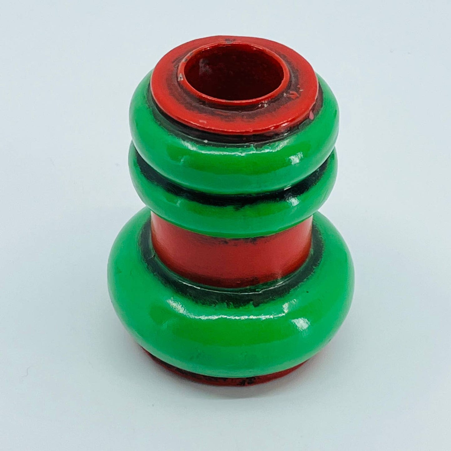 Vintage Red And Green Enamel Metal Christmas Candlestick Candle Holder 3” SA4