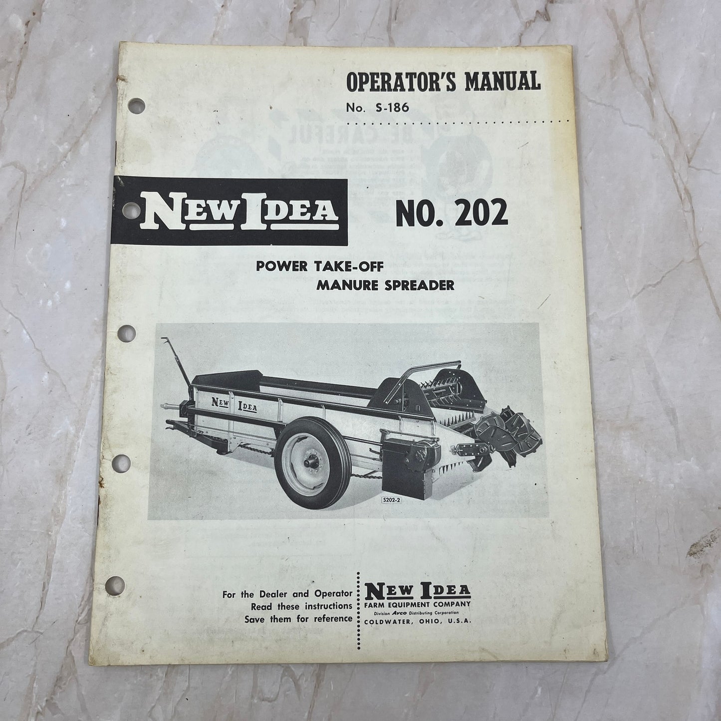 New Idea Operator's Manual S-186 No. 202 Power Take-Off Manure Spreader M1-1
