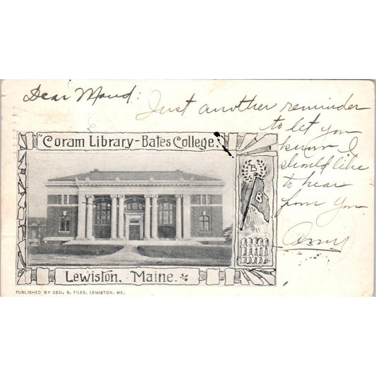Coram Library Bates College Lewiston Maine 1905 Original Postcard TK1-P1