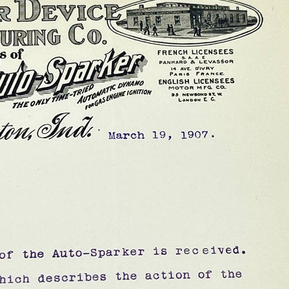 1907 Motsinger Device Manufacturing Co Letterhead Pendleton IN Geo W Cole AB5