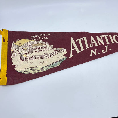 1940s Atlantic City NJ Convention Hall Maroon Souvenir Felt Pennant 25” TF5