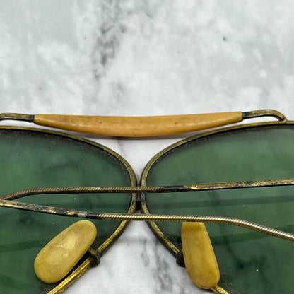 Vintage Brass Aviator Eyeglasses Frames With Celluloid Bridge Cable Arm SE9