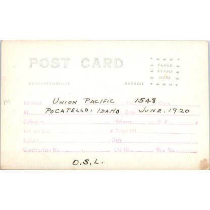Antique Postcard RPPC Union Pacific Railroad Locomotive Pocatello Idaho 1920 SE8