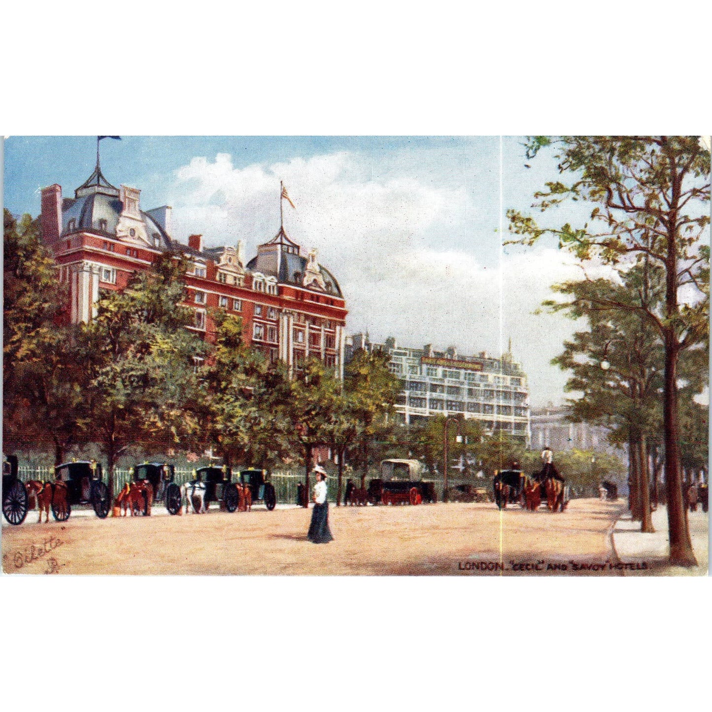 London Cecli and Savoy Hotels Raphael Tuck Oilette Original Postcard TK1-P17