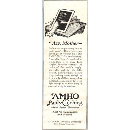 c1920 Harper's Ad - AMHO Body Clothing American Hoisery Co New Britain CT EA3-4