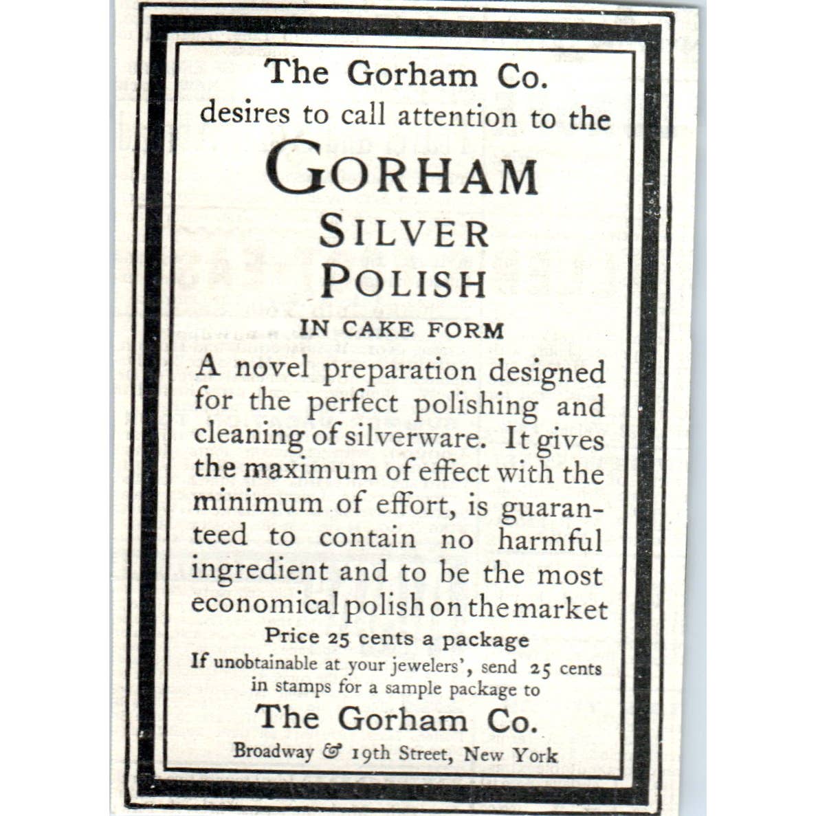Gorham Silver Polish in Cake Form The Gorham Co. NY - 1903 Original Ad TJ7-L