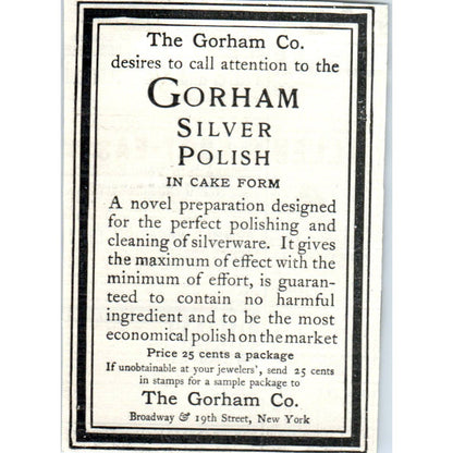 Gorham Silver Polish in Cake Form The Gorham Co. NY - 1903 Original Ad TJ7-L