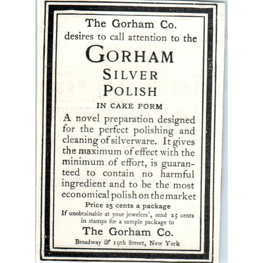 Gorham Silver Polish in Cake Form The Gorham Co. NY - 1903 Original Ad TJ7-L