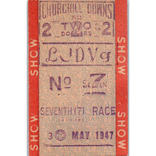1947 Kentucky Derby Churchill Downs May 3 Heavy Cardboard Tote Ticket Stub SE4