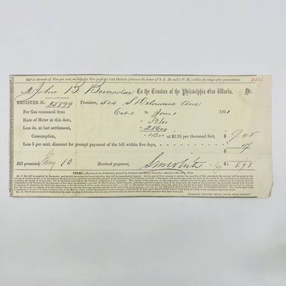 1861 Civil War John B Bernaden Philadelphia Gas Works PA Letterhead Billhead AA5