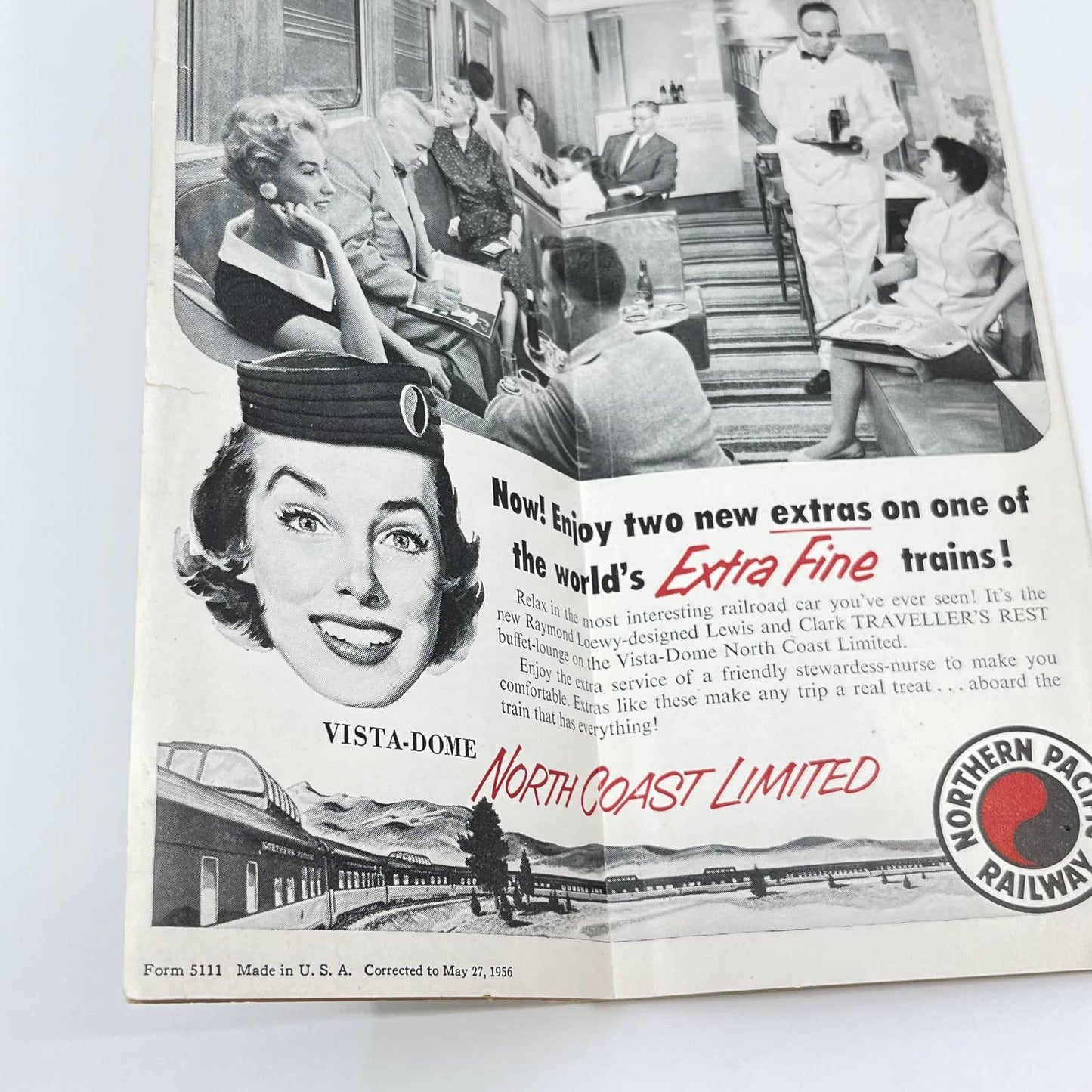 1956 Northern Pacific Railway VistaDome North Coast Passenger Train Schedule TF7