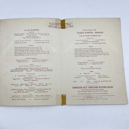 1949 Bright Angel Lodge Restaurant Menu Grand Canyon National Park Arizona AB2