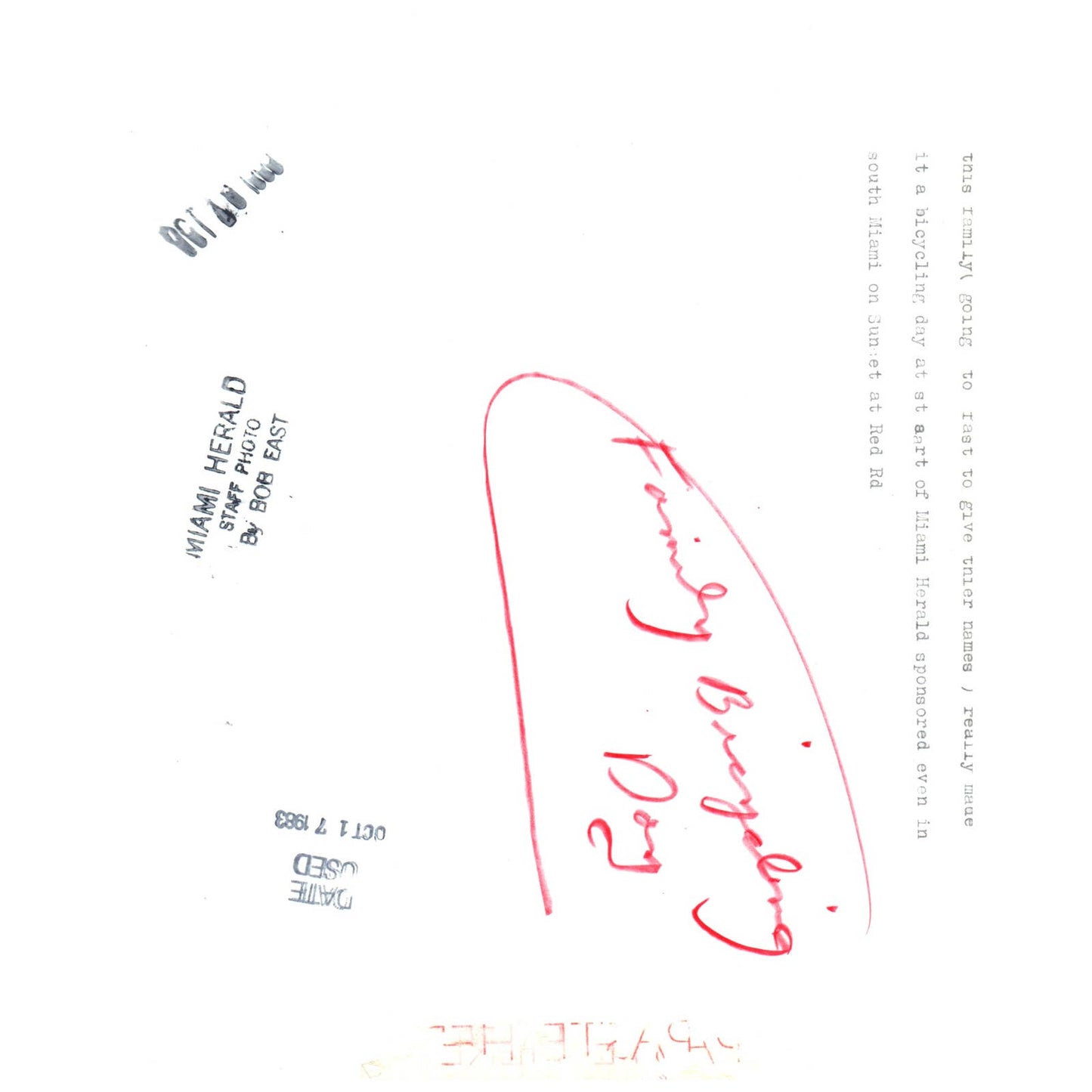 1983 Press Photo Cycling Miami Herald Family Bicycling Day Red Road 8x10" AD3