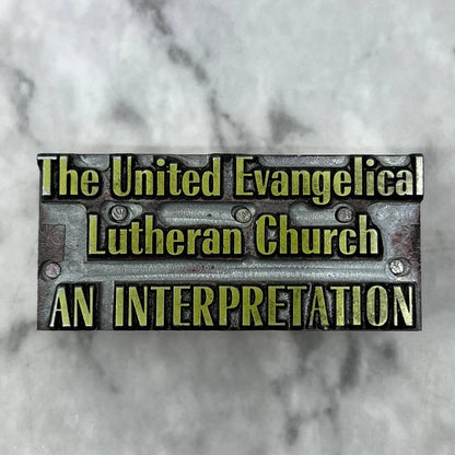 Vintage Letterpress Printers Block Plate United Evangelical Lutheran Church TJ58