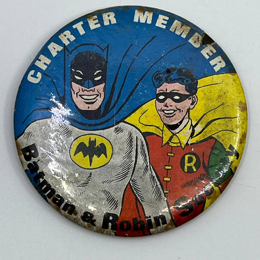 1966 BATMAN & ROBIN SOCIETY Charter Member 3.5" Pin Pinback Button SD9