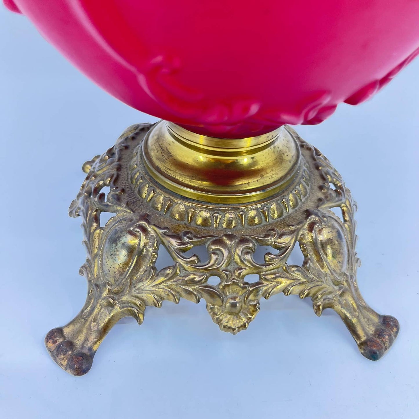Antique B & H Red Satin Glass and Brass Gone With the Wind Lamp Base LB4