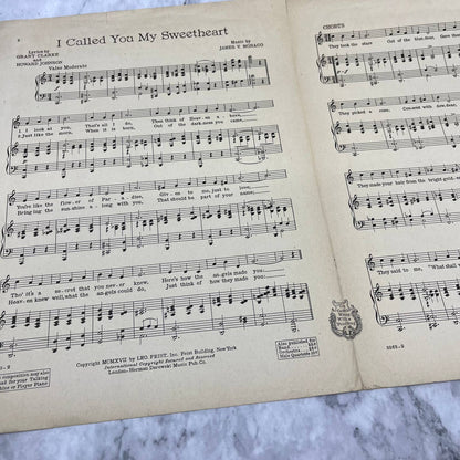 1917 Sheet Music: I Called You My Sweetheart - Jimmie V. Monaco Leo Beers TI1