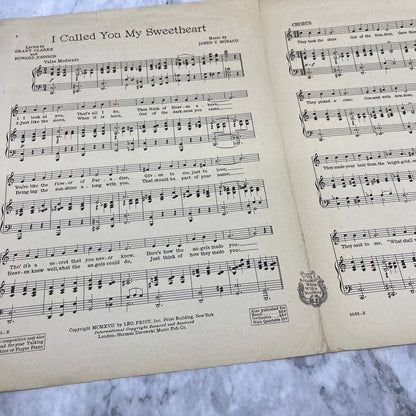1917 Sheet Music: I Called You My Sweetheart - Jimmie V. Monaco Leo Beers V39-4