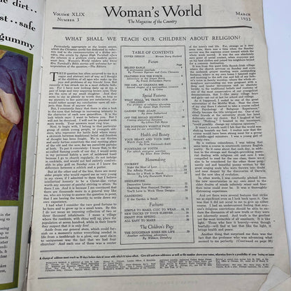 1933 March Women's World Magazine Miriam Story Hurford Art Girl & Kitten TI4