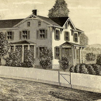 1880s Print Engraving Residence of John W Johnston Greenfield Twp Blair Co PA C8