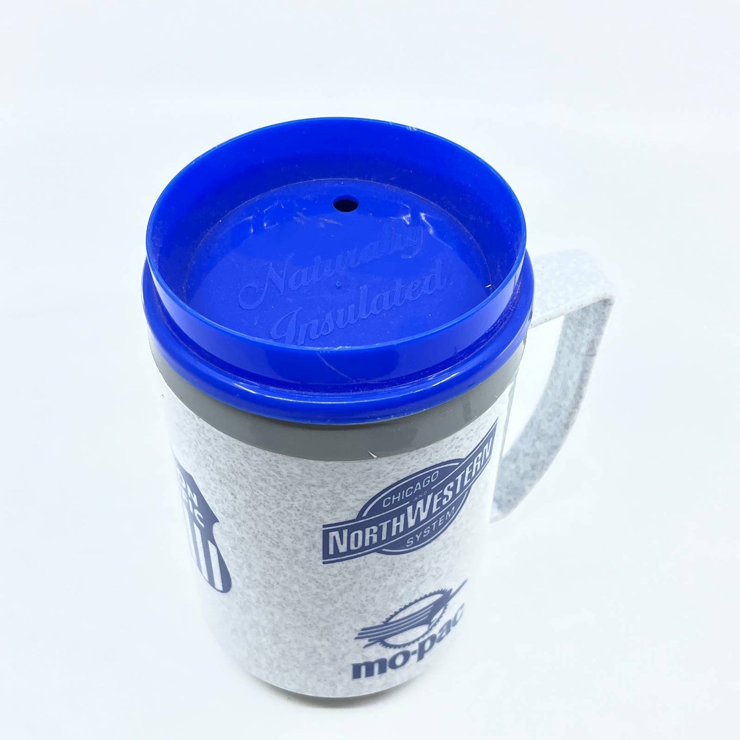 Vintage Northwestern Railroad Union Pacific M-K-T Katy RR MO-Pac Travel Mug TC7