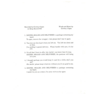 Vintage Country Music Photo Print Cowboy Copas Signed, Sealed and Delivered AD1