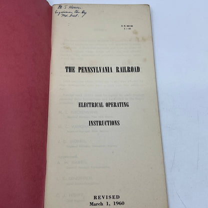 1960 The Pennsylvania Railroad Electrical Operating Instructions Book  TG6