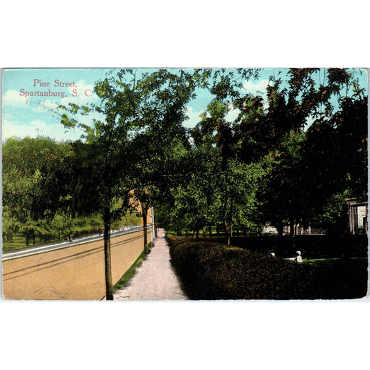 Pine Street Spartanburg SC Original Postcard TK1-27