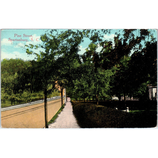 Pine Street Spartanburg SC Original Postcard P1-12