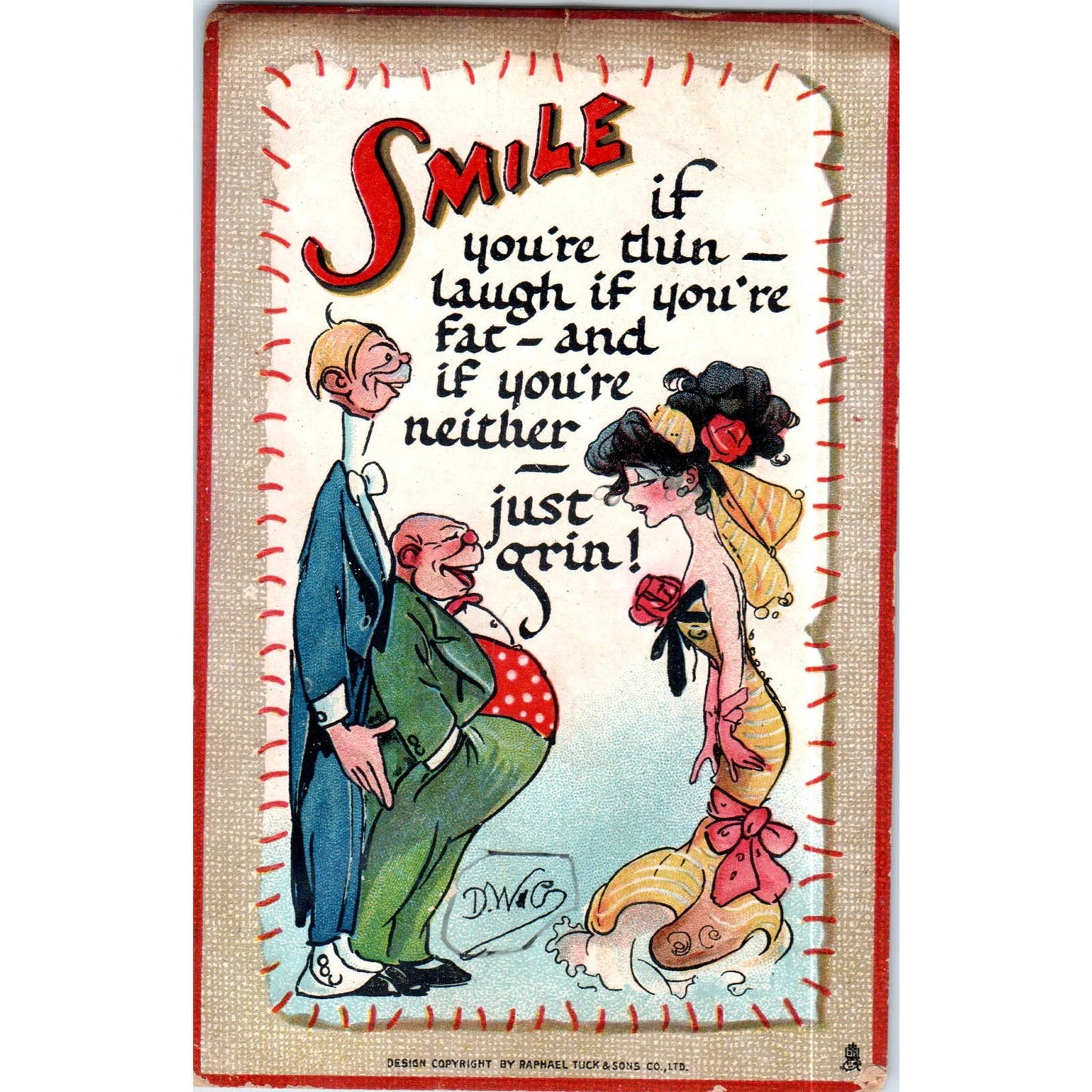 Smile When You're Thin, Laugh if You're Fat Raphael Tuck Postcard TK1-P14
