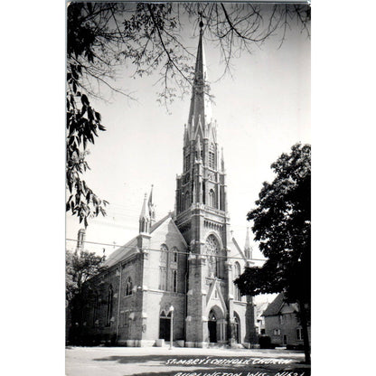 Antique RPPC Postcard St. Mary's Catholic Church Burlington Wisconsin SE5