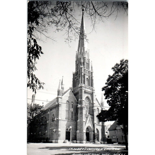 Antique RPPC Postcard St. Mary's Catholic Church Burlington Wisconsin SE5