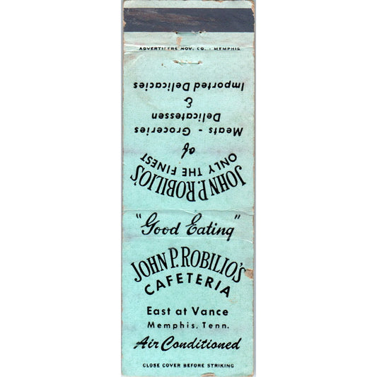 John P. Robilio's Cafeteria Memphis TN Advertising Matchbook Cover MM9-9