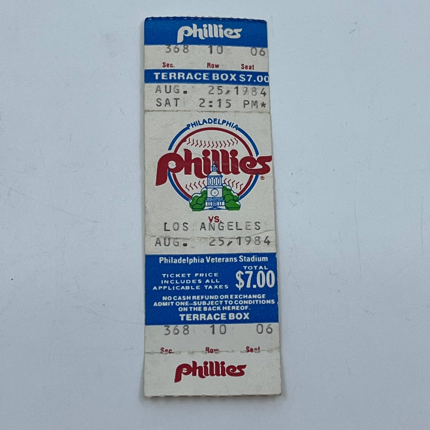 Aug 25, 1984 Phillies vs Los Angeles Ticket Stub Terrace Box SC5