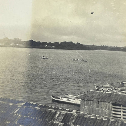 1903 Original Sepia Photograph Boats at the Docks of Tuxpam River Mexico AC7