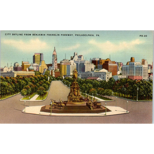 Vintage Postcard City Skyline From Benjamin Franklin Parkway Philadelphia TI1-1