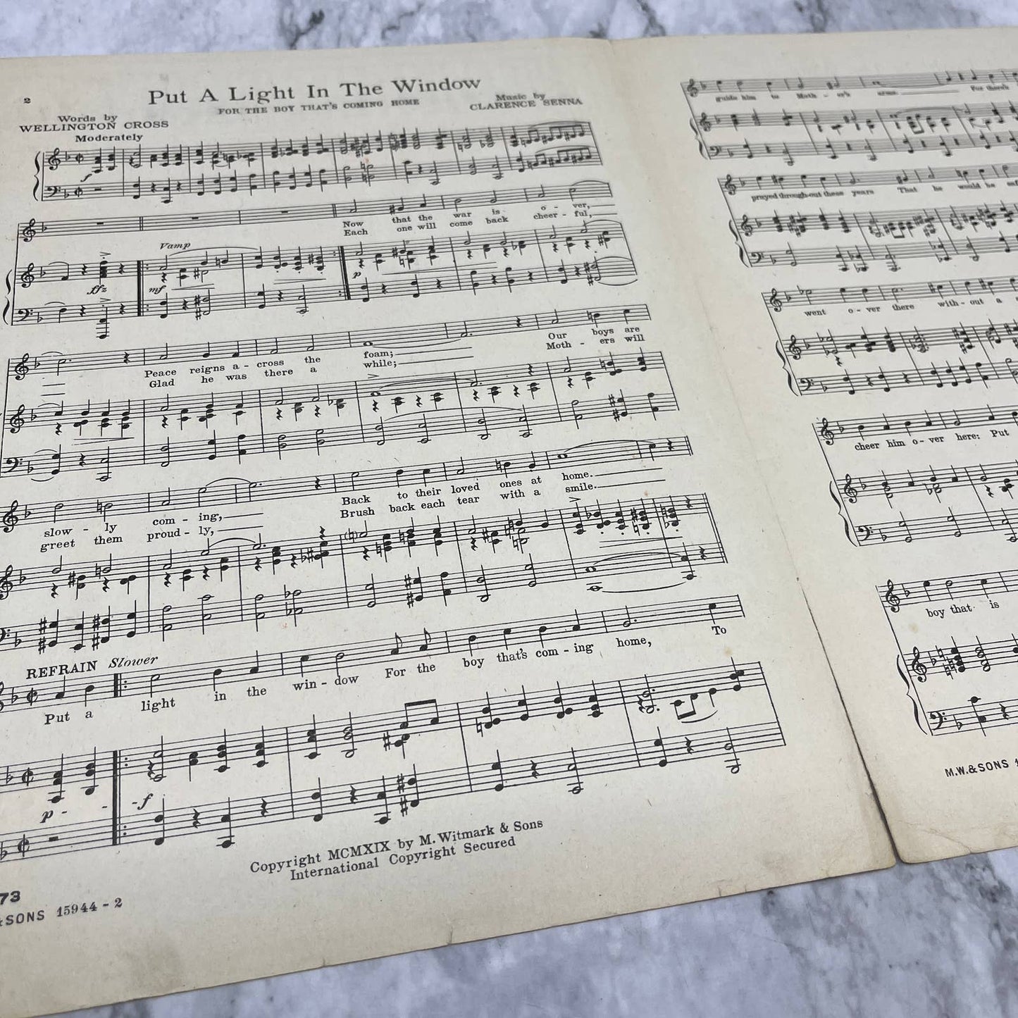 Put a Light in the Window WWI Wellington Cross 1919 Sheet Music TK2-SM3