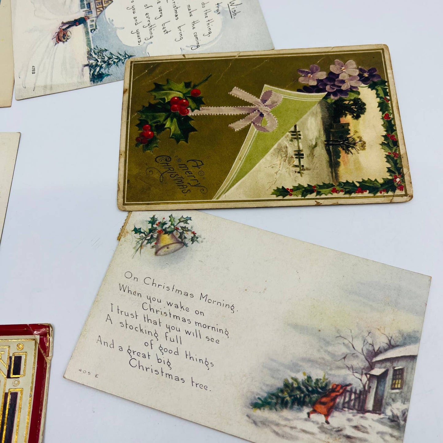 Antique 1900-30 Huge 22pc Christmas Post Card Lot Embossed Gilt Dresden TD1-2