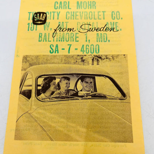 1959 SAAB Brochure Test Drive at Authorized Dealer Baltimore MD C1