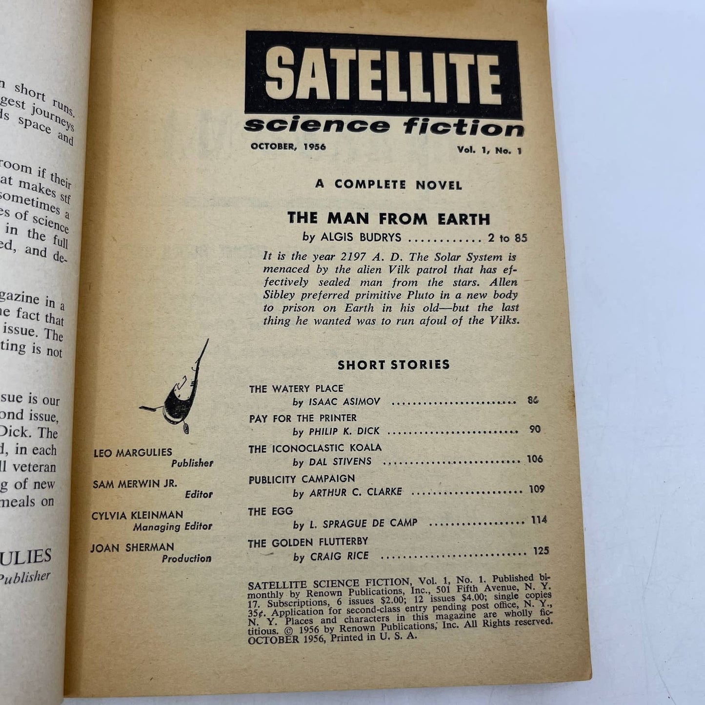 Satellite Science Fiction Oct 1956 1st Issue Pulp THE MAN FROM EARTH BUDRYS TC1