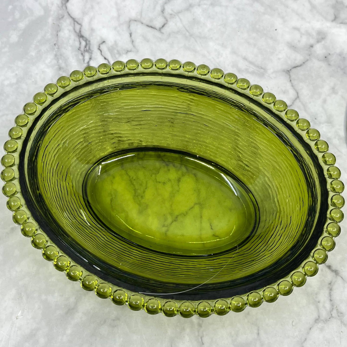 Vintage Nesting Hen Green Avocado Indiana Glass Hen on Nest Candy Dish ~7x5" TF6