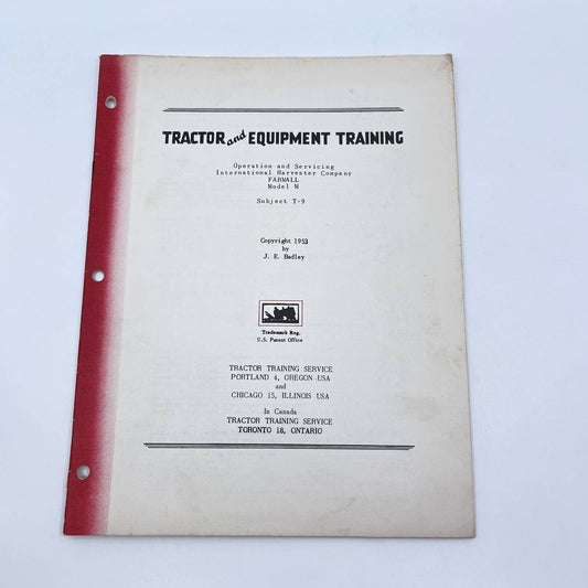 1953 IH Tractor & Equipment Training Manual Farmall Model M T-9 TF8