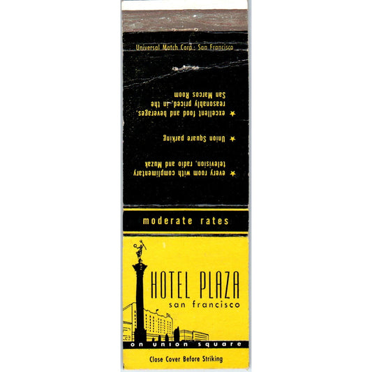 Hotel Plaza San Francisco CA Advertising Matchbook Cover MM9-1