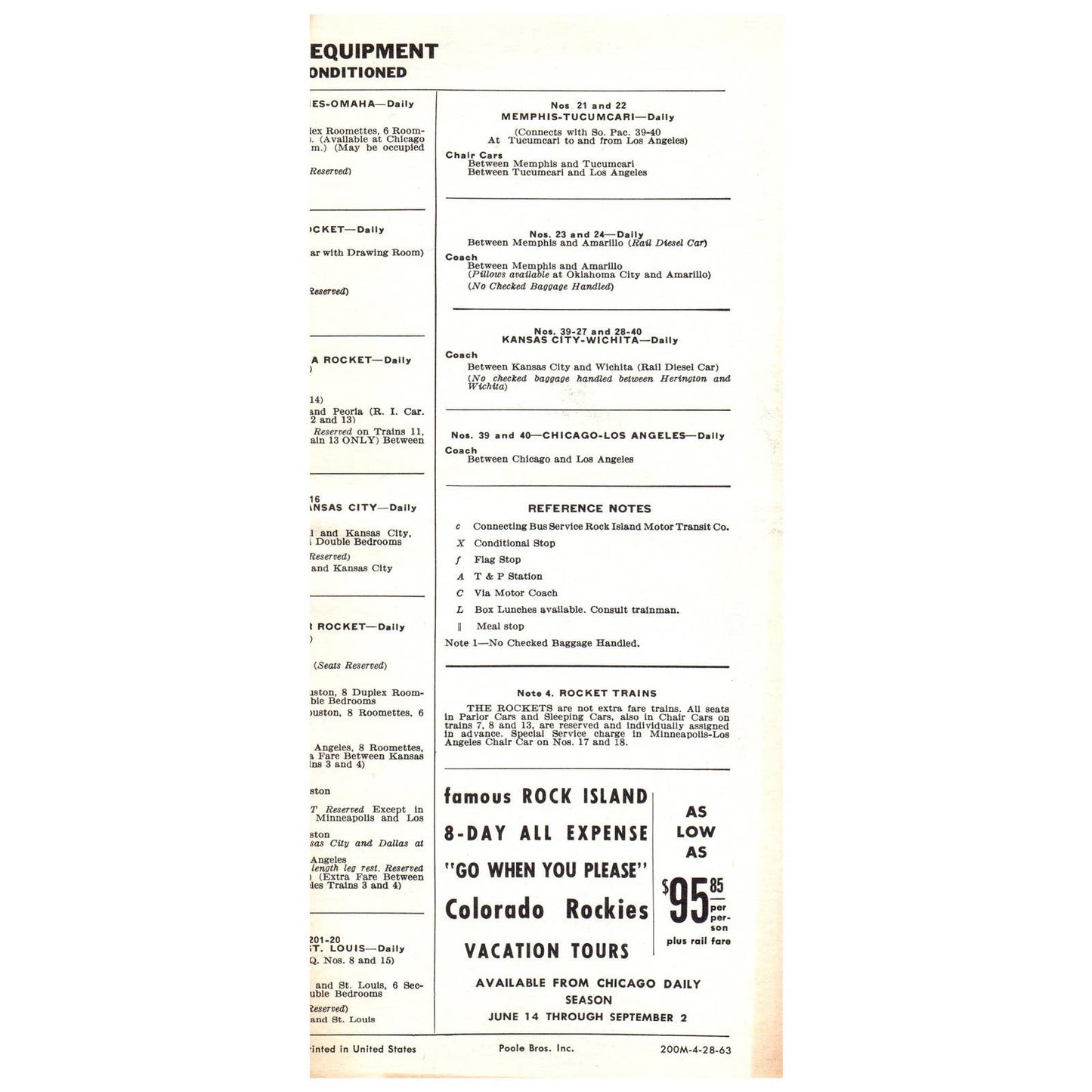 1963 Rock Island Railroad Condensed Timetables SE4