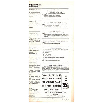 1963 Rock Island Railroad Condensed Timetables SE4