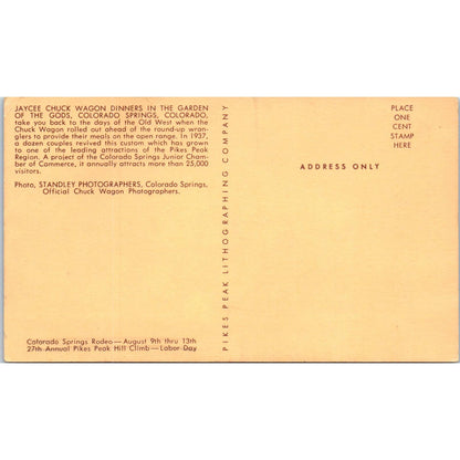 Jaycee Chuck Wagon Dinner Garden of the Gods Colorado Springs CO Postcard TK1-28