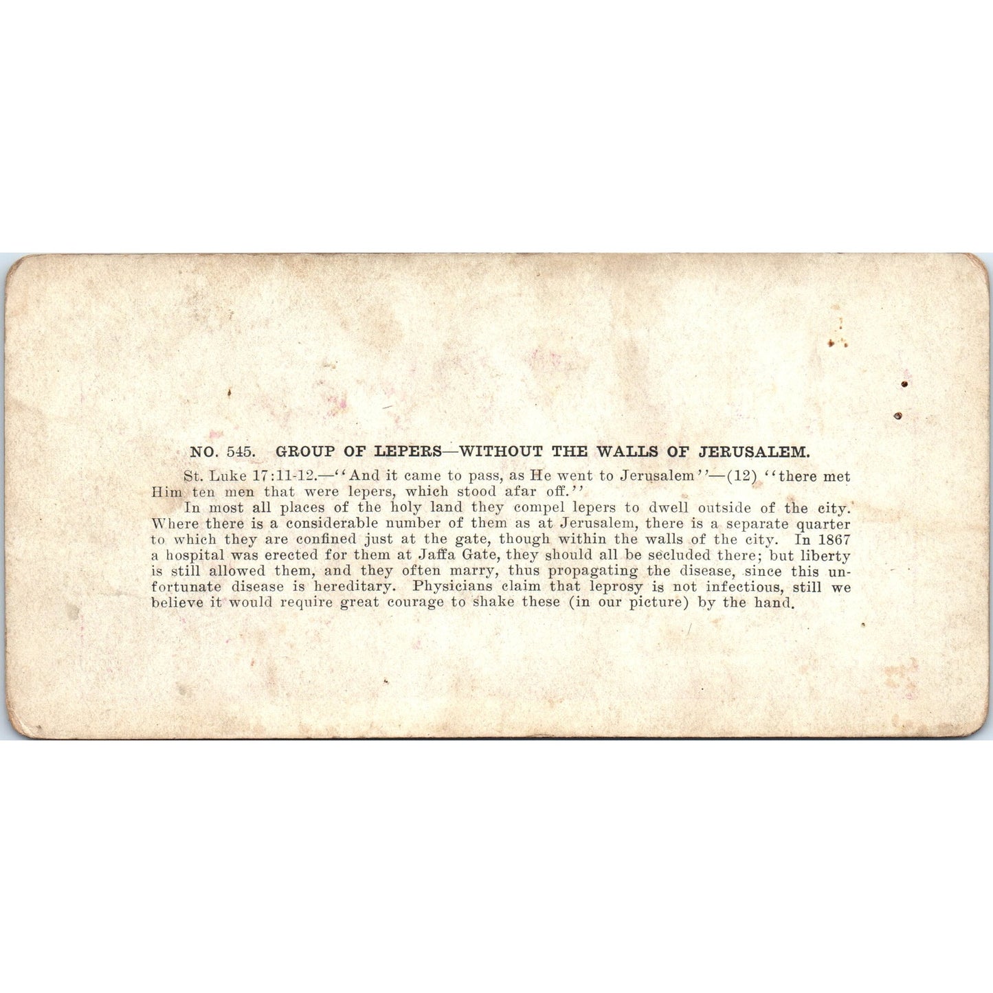 Group of Lepers Without the Walls of Jerusalem - Antique Stereoview Card H3-2