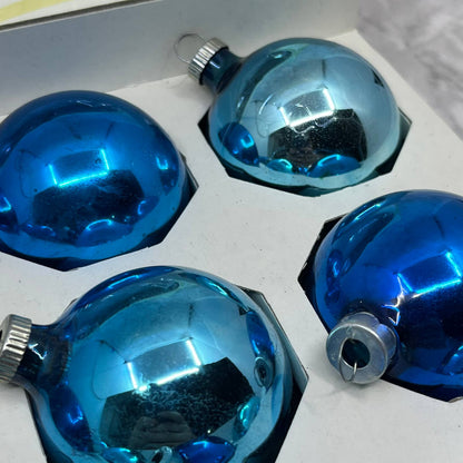 Shiny Brite 12 Vintage 2 1/4" Mercury Glass Ornaments Original Box Blue OT1-2