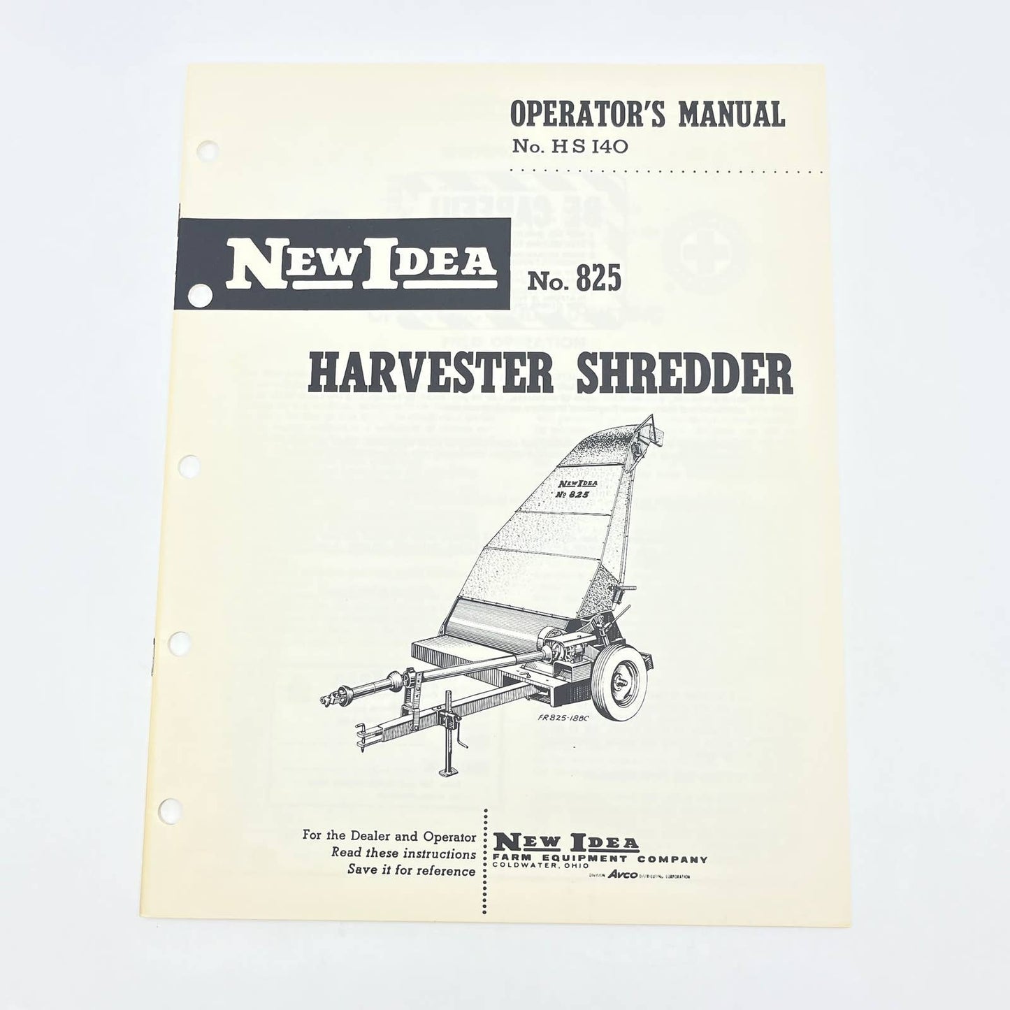 1963 Original New Idea 825 Harvester Shredder HS140 Operator's Manual TB9