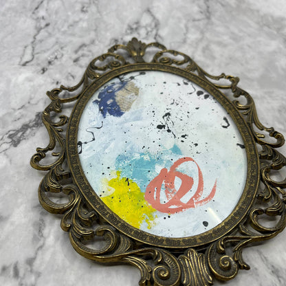 Original Framed Abstract Art Painting 7x10" in Victorian Brass Frame w/ COA TC7